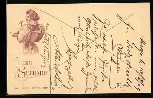 AK Chocolat Suchard, Dame mit Pralinenschachtel