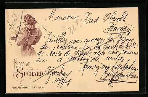 AK Chocolat Suchard, Dame mit Pralinenschachtel