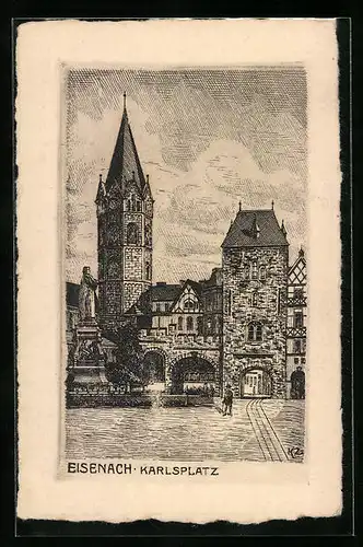 Künstler-AK Eisenach, Karlsplatz mit Tor