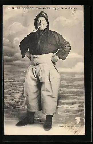 AK Boulogne-sur-Mer, Type de Pecheur, Fischer mit Pfeife