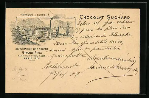 AK Bludenz, Fabrique Chocolat Suchard, Reklame, Ganzsache
