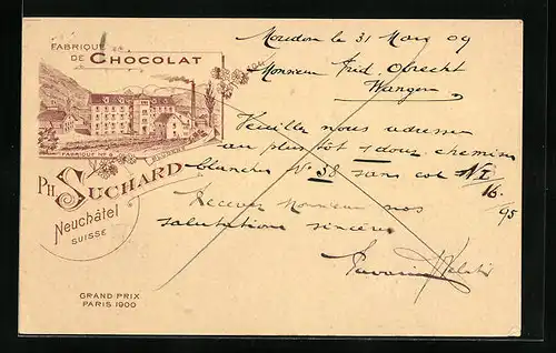 AK Bludenz, Fabrique de Chocolat Suchard, Grand Prix Paris 1900, Schokoladen-Reklame, Ganzsache