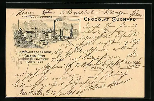 AK Bludenz, Fabrique de Chocolat Suchard, Schokoladen-Reklame, Ganzsache