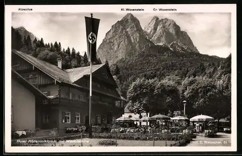AK Hammersbach / Oberbayern, Hotel Höllentalklamm, flagge, Gr. und Kl. Waxenstein