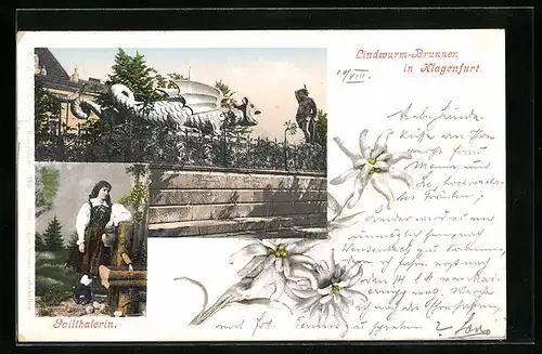 AK Klagenfurt, Lindwurm-Brunnen, Gailtalerin