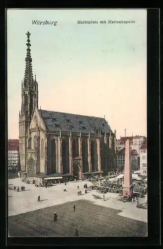 AK Würzburg, Marktplatz mit Marienkapelle und Denkmal