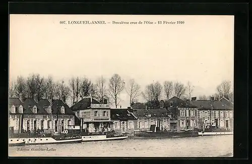 AK Longueil-Annel, Deuxième crue de l`Oise 1910, Hochwasser