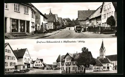 AK Böhmenkirch b. Weissenstein, Dorfpartie, Rathaus und Kirche, Strassenpartie