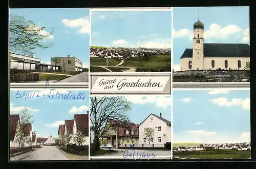 AK Grosskuchen, Kirche, Strassenpartie, Panorama