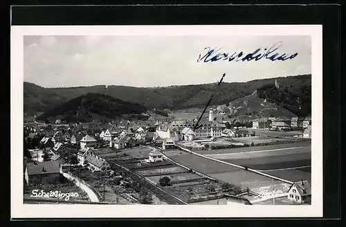 AK Schelklingen, Totalansicht mit Gebirgszug