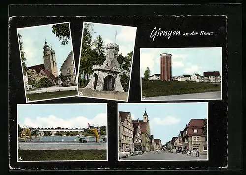 AK Giengen and er Brenz, Strassenpartie mit Bäckerei, Bergbad, Wasserturm