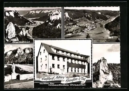 AK Hausen im Tal, Gasthof Adler im Donautal, Ruine, Donaudurchbrun