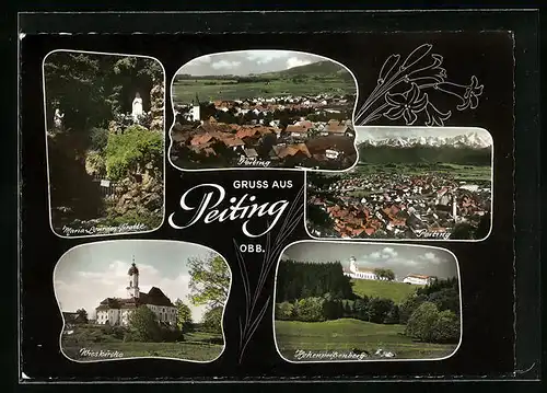 AK Peiting /Obb., Maria-Lourdes-Grotte, Wieskirche, Hohenpeissenberg