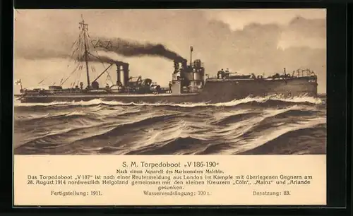 AK S. M. Torpedoboot V 186-190 in voller Fahrt