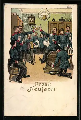 Künstler-AK Bruno Bürger & Ottillie Nr. 8112: Soldaten feiern das neue Jahr