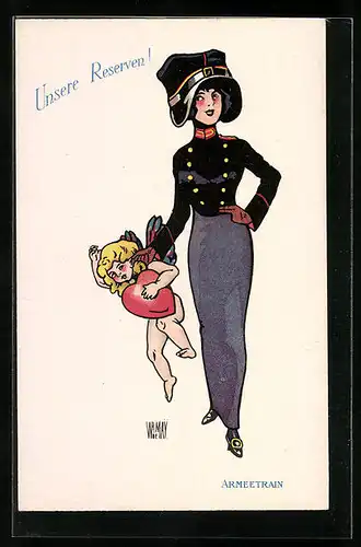 Künstler-AK sign. Wr. de May: Unsere Reserven!, Armeetrain