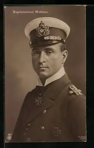 AK Kapitänleutnant Weddigen in Uniform mit Orden