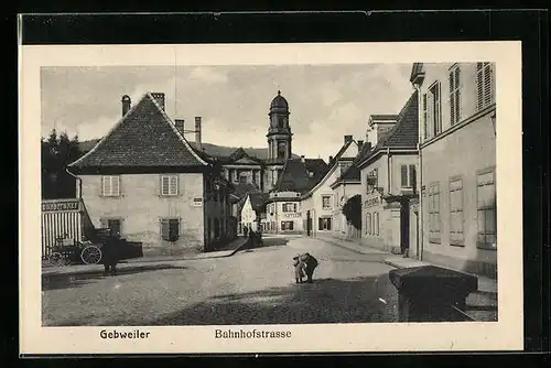 AK Gebweiler, Bahnhofstrasse mit Café