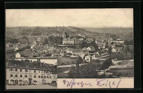 AK Altkirch, Ortsansicht aus der Vogelschau und Gasthof Zum Goldenen Kopf