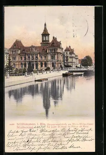 AK Mülhausen, Hauptpostgebäude am Rhein-Rhone-Kanal