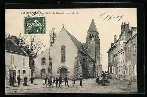 AK Marchenoir, La Place, la Mairie, l`Eglise