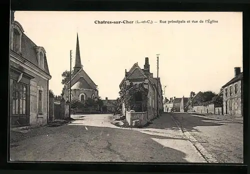 AK Villefranche-sur-Cher, Rue principale et vue de l`Eglise