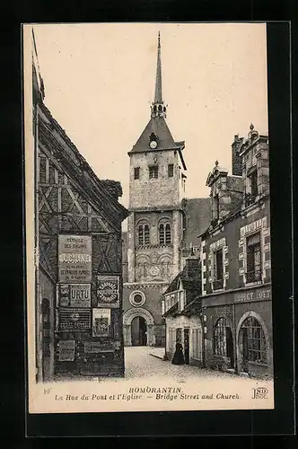 AK Romorantin, La Rue du Pont et l`Eglise