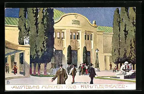 Künstler-AK München, Ausstellung 1908, Künstlertheater