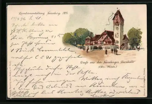 Lithographie Nürnberg, Landesausstellung 1896, Nürnberger Bierhalle