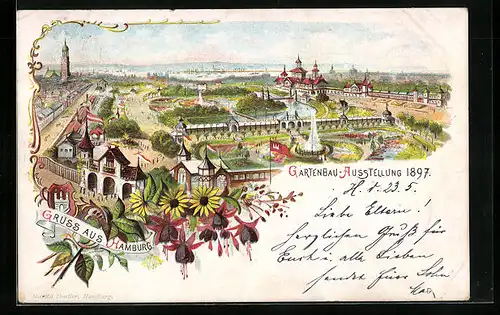 Lithographie Hamburg, Gartenbau-Ausstellung 1897, Ausstellungsgelände