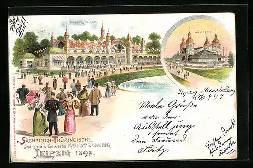 Lithographie Leipzig, Sächsisch-Thüringische Industrie & Gewerbe-Ausstellung 1897, Hauptrestaurant, Wiener Café