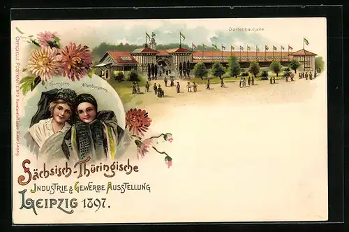 Lithographie Leipzig, Sächsisch-Thüringische Industrie & Gewerbe-Ausstellung 1897, Gartenbauhalle