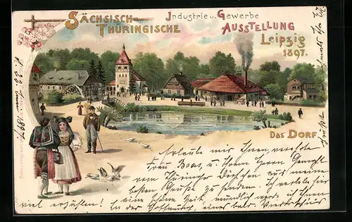 Lithographie Leipzig, Sächsisch-Thüringische Industrie & Gewerbe-Ausstellung 1897, Das Dorf