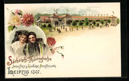 Lithographie Leipzig, Sächsisch-Thüringische Industrie & Gewerbe-Ausstellung 1897, Gartenbauhalle