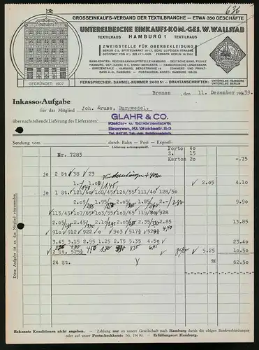 Rechnung Bremen 1939, Unterelbsche Einkaufs-Kom.-Ges. W. Wallstab, Ansicht der Verkaufshausfront