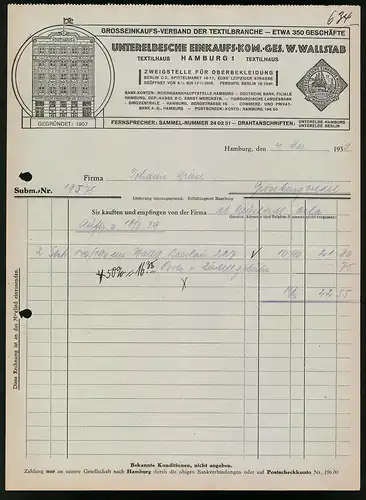 Rechnung Hamburg 1939, Unterelbsche Einkaufs-Kom.-Ges. W. Wallstab, Ansicht der Verkaufshausfront