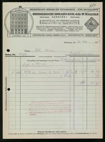 Rechnung Hamburg 1939, Unterelbsche Einkaufs-Kom.-Ges. W. Wallstab, Ansicht der Verkaufshausfront