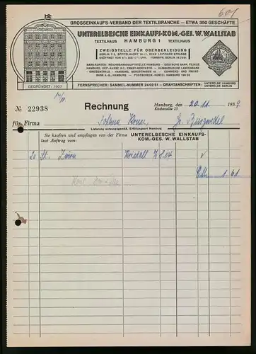 Rechnung Hamburg 1939, Unterelbsche Einkaufs-Kom.-Ges. W. Wallstab, Ansicht der Verkaufshausfront