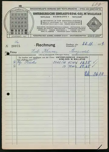 Rechnung Hamburg 1939, Unterelbsche Einkaufs-Kom.-Ges. W. Wallstab, Ansicht der Verkaufshausfront