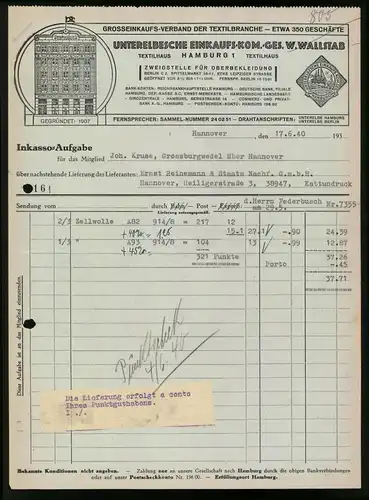 Rechnung Hannover 1940, Unterelbsche Einkaufs-Kom.-Ges. W. Wallstab, Ansicht der Verkaufshausfront