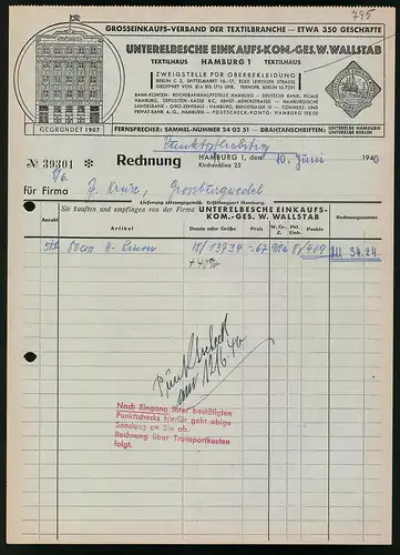 Rechnung Hamburg 1940, Unterelbsche Einkaufs-Kom.-Ges. W. Wallstab, Ansicht der Verkaufshausfront