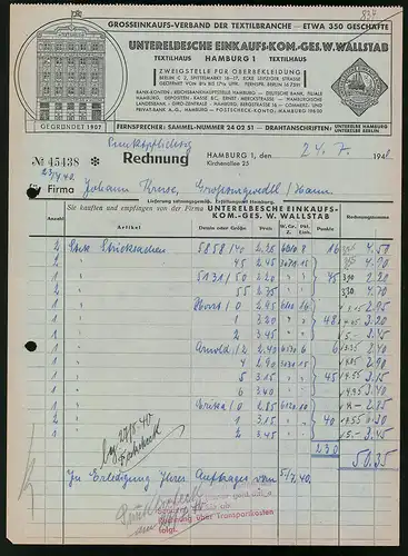 Rechnung Hamburg 1940, Unterelbsche Einkaufs-Kom.-Ges. W. Wallstab, Ansicht der Verkaufshausfront