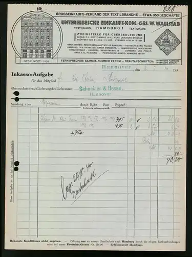 Rechnung Hannover 1940, Unterelbsche Einkaufs-Kom.-Ges. W. Wallstab, Ansicht der Verkaufshausfront