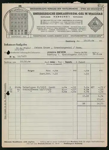 Rechnung Hamburg 1940, Unterelbsche Einkaufs-Kom.-Ges. W. Wallstab, Ansicht der Verkaufshausfront