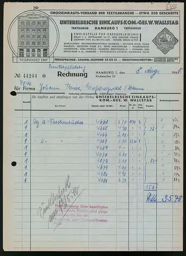 Rechnung Hamburg 1940, Unterelbsche Einkaufs-Kom.-Ges. W. Wallstab, Ansicht der Verkaufshausfront