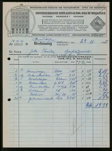 Rechnung Hamburg 1940, Unterelbsche Einkaufs-Kom.-Ges. W. Wallstab, Blick auf das Verkaufshaus