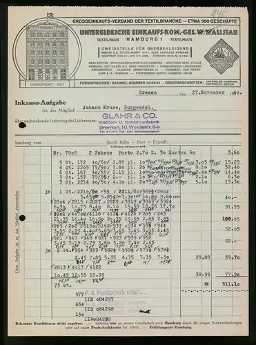 Rechnung Bremen 1940, Unterelbsche Einkaufs-Kom.-Ges. W. Wallstab, Blick auf das Verkaufshaus