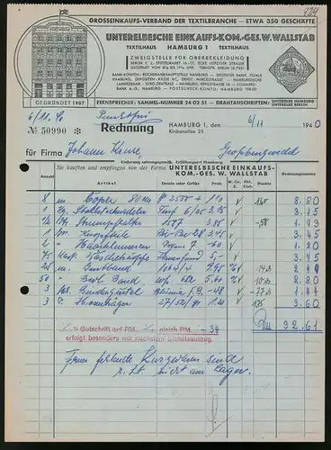 Rechnung Hamburg 1940, Unterelbsche Einkaufs-Kom.-Ges. W. Wallstab, Blick auf das Verkaufshaus