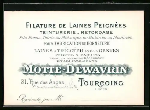 Vertreterkarte Tourcoing, Teinturerie-Retordage pour Fabrication de Bonneterie Motte-Dewavrin