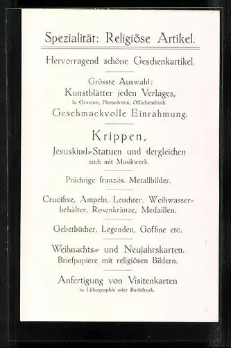 Vertreterkarte München, Ernst Bernhard, christliche Geschenkartikel, Kunstblätter, Transparente